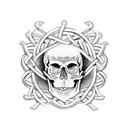 A skull with intricate Celtic knotwork designs intertwined throughout tattoo design idea