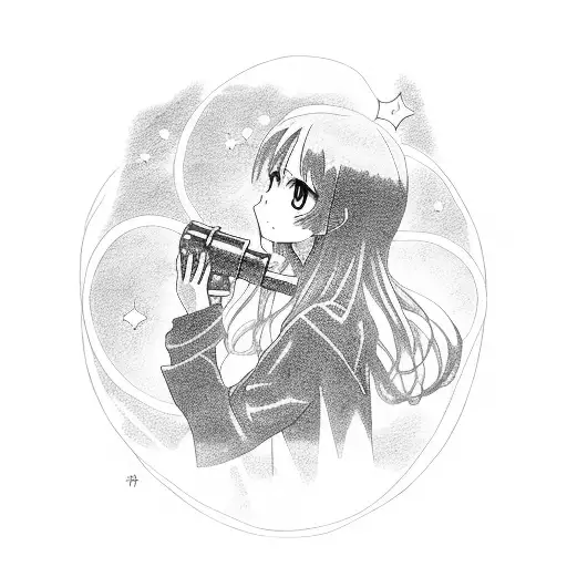 An anime character gazing at the stars with a telescope tattoo design idea