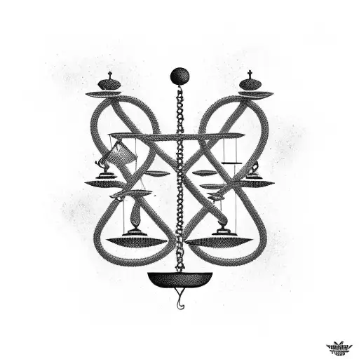 Jarretière intertwined with a justice scale symbolizing the balance of law tattoo design idea