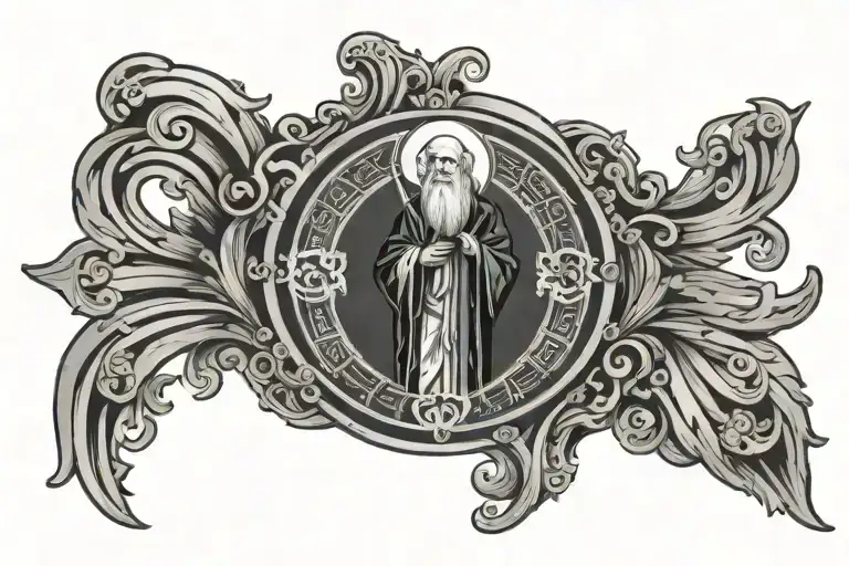 saint Benedict back of emblem surrounded tattoo design idea