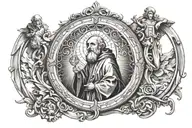 saint Benedict back of emblem surrounded tattoo design idea