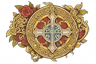 saint Benedict back of emblem surrounded tattoo design idea