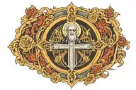 saint Benedict back of emblem surrounded tattoo design idea