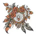 dreamcatcher and roses intertwined tattoo design idea