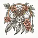 dreamcatcher and roses intertwined tattoo design idea