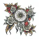 dreamcatcher and roses intertwined tattoo design idea