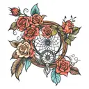dreamcatcher and roses intertwined tattoo design idea