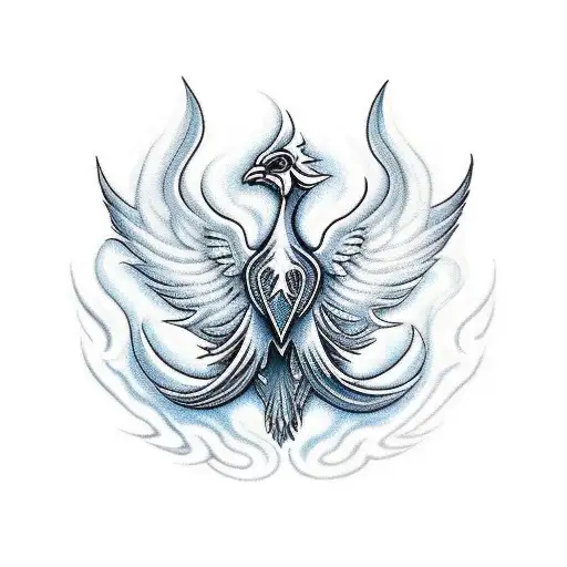 A traditional-style phoenix with bold wings made of flames and intricate patterns tattoo design idea