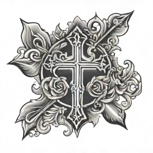 forgiven and cross surrounded tattoo design idea