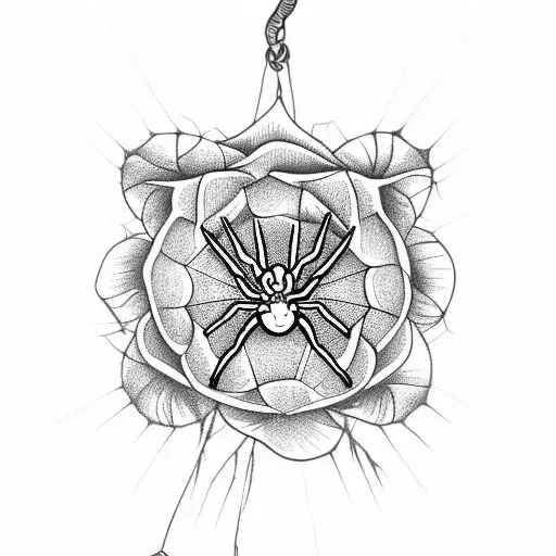 A spider hanging from a spiderweb made of roses tattoo design idea