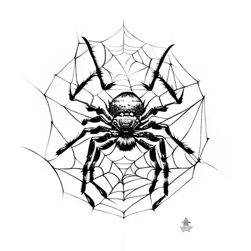 A spider spinning a web with rose petals tattoo design idea