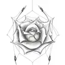 A spider spinning a web with rose petals tattoo design idea