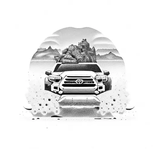 broken down Toyota Tacoma truck in desert missing a tire tattoo design idea