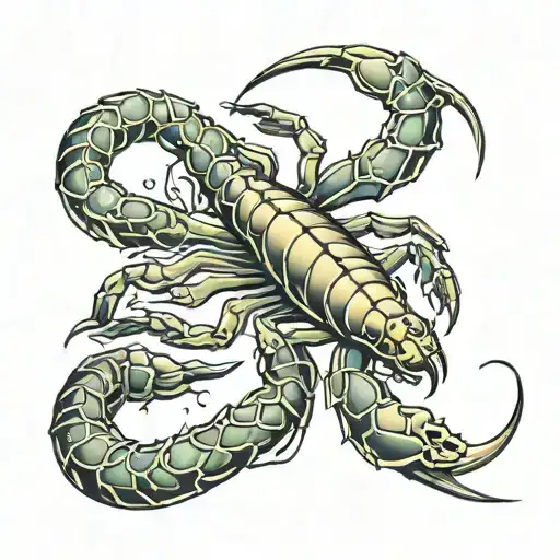 alluring image that signifies feminine strength and beauty that is moving towards the future with a scorpion detail  tattoo design idea