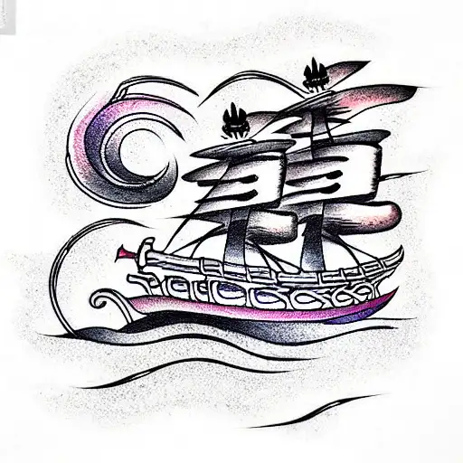cool pirate ship  tattoo design idea
