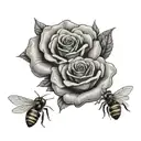 a rose with two bees sitting on one petal  tattoo design idea