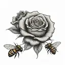 a rose with two bees sitting on one petal  tattoo design idea