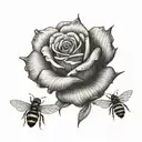 a rose with two bees sitting on one petal  tattoo design idea
