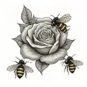a rose with two bees sitting on one petal  tattoo design idea
