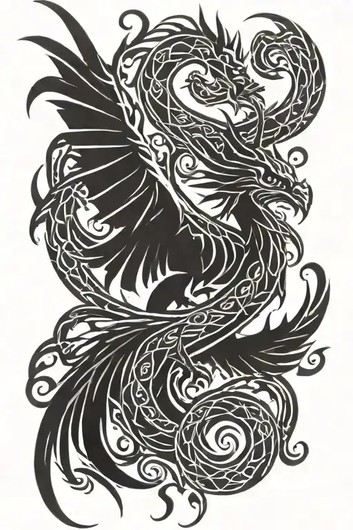 phoenix fighting a snake dragon breathing fire tattoo design idea