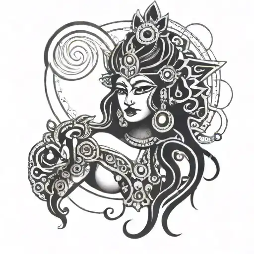 Kali goddess , with circles and dots. Simple and clean tattoo design idea