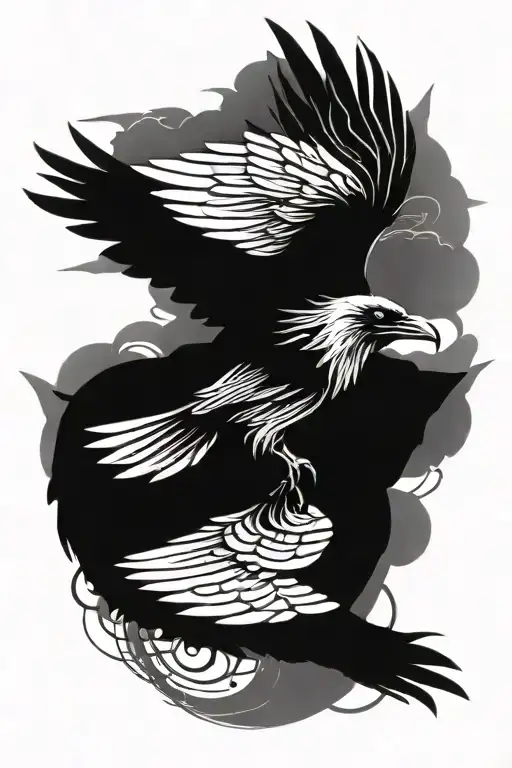 raven with raised wings tattoo design idea