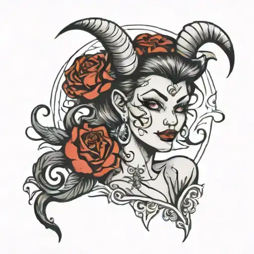 female devil pinup girl tattoo design idea