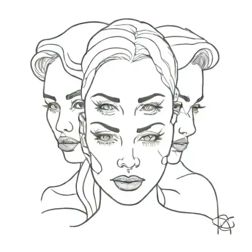 Three faces of girls duplicity tattoo design idea