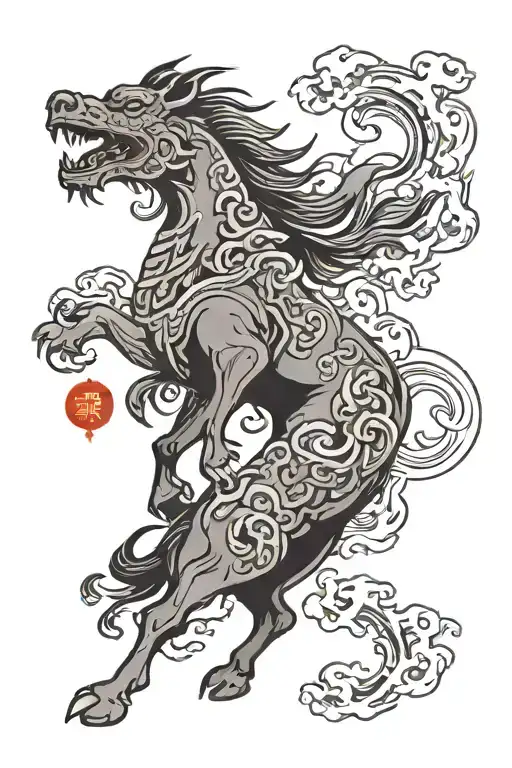 chinese horse fu dog surrounded tattoo design idea