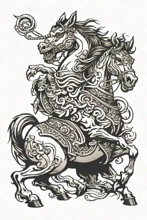 chinese horse galloping with fu dog  tattoo design idea