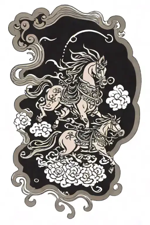 chinese horse galloping with fu dog  tattoo design idea