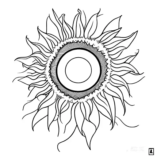 A minimalist representation of a sunflower growing from a tractor tire tattoo design idea