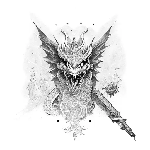 dragon with Peoni  tattoo design idea