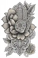 Hamsa hand with mandala design holding a poppy flower tattoo design idea