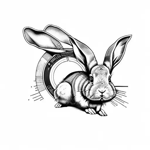 A rabbit DJ spinning vinyl records tattoo design idea