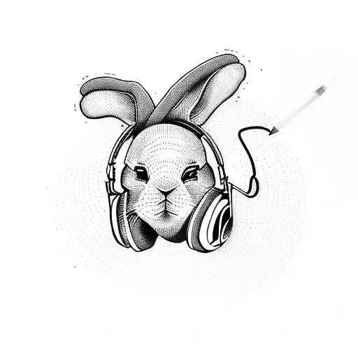 A rabbit wearing headphones and listening to techno music tattoo design idea