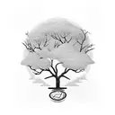 Incorporate a second son silhouette playing by a river into a family tree design tattoo design idea