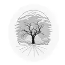 Incorporate a second son silhouette playing by a river into a family tree design tattoo design idea