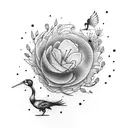 Create a tattoo of a construction crane surrounded by wildflowers and flowing water tattoo design idea