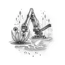 Create a tattoo of a construction crane surrounded by wildflowers and flowing water tattoo design idea