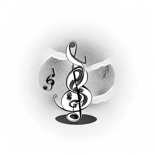 A stack of money with musical notes swirling around it tattoo design idea