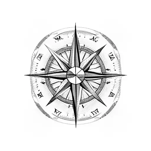 A blackwork tattoo of a compass with the initials of each family member pointing towards different directions, representing the client's role as the guiding force in their family's lives. tattoo design idea