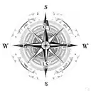 A blackwork tattoo of a compass with the initials of each family member pointing towards different directions, representing the client's role as the guiding force in their family's lives. tattoo design idea