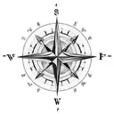 A blackwork tattoo of a compass with the initials of each family member pointing towards different directions, representing the client's role as the guiding force in their family's lives. tattoo design idea