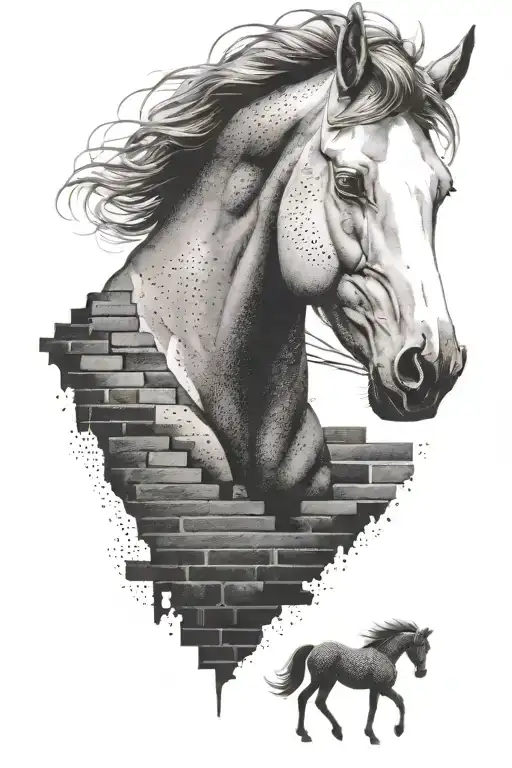 horse and brick tattoo design idea