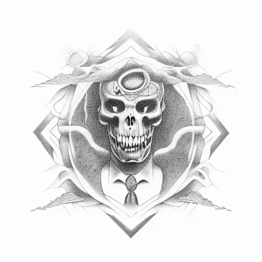 A surreal mashup of twin peaks characters in a horror movie setting, using blackwork technique tattoo design idea