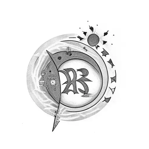 The name Basma with a small moon design and the date of 13 november 2023 in greek numbers   tattoo design idea