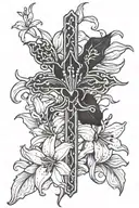 Cross with tiger lilies "Kelsey 1991-2012"  tattoo design idea