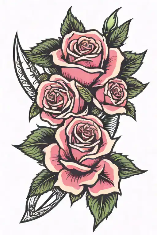 magenta rose and dagger tattoo design idea