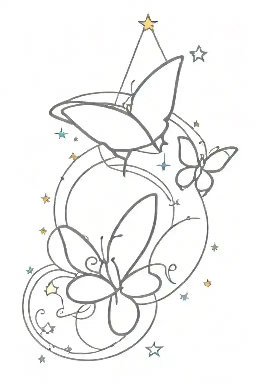 star, butterfly, rainbow  tattoo design idea